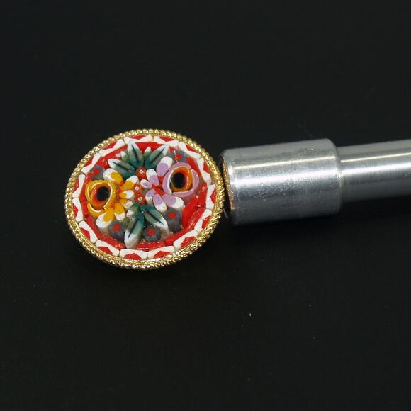 1950s Italian Micro Mosaic Brooch Floral Raised Design Gold Frame Italy - Picture 6 of 10